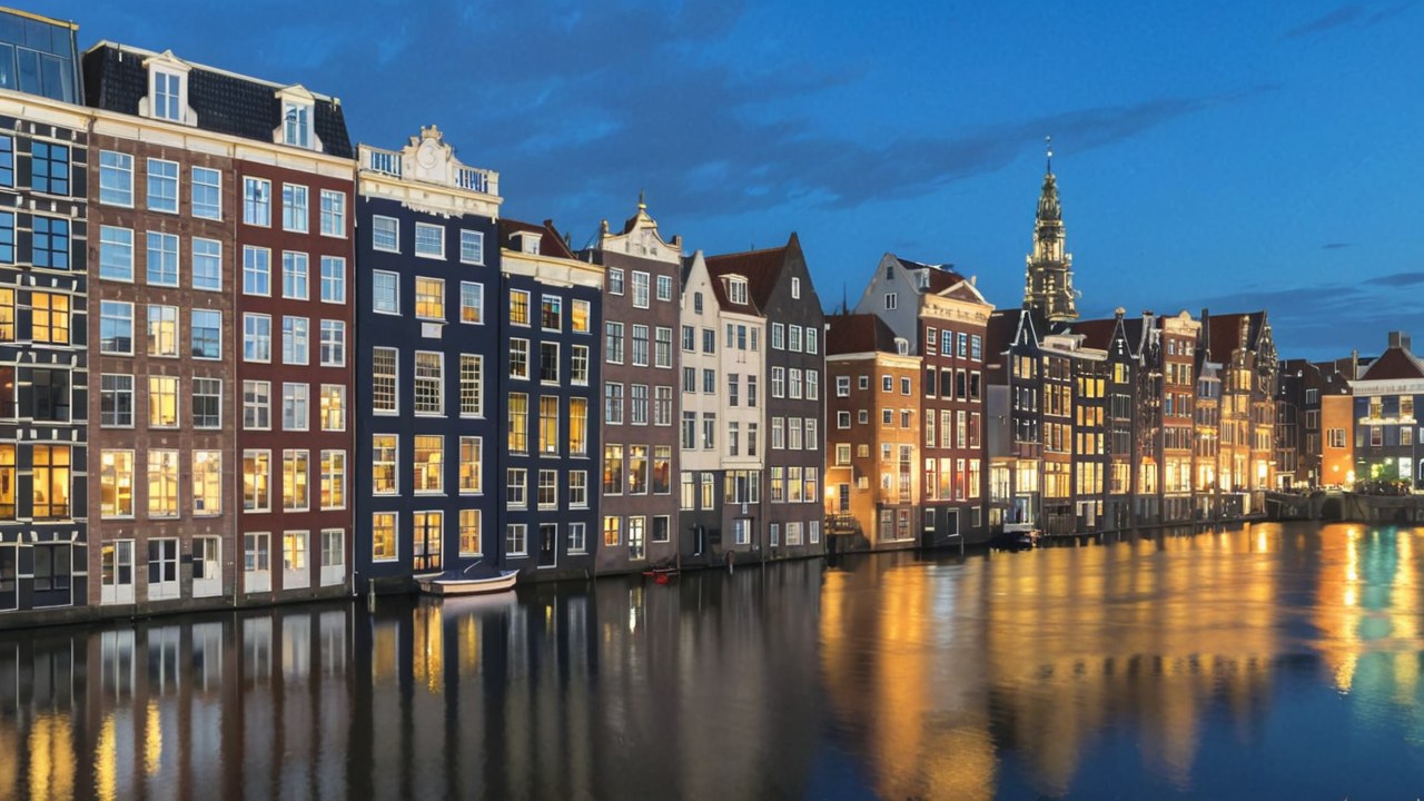 Amsterdam canal houses — AI-painted illustration