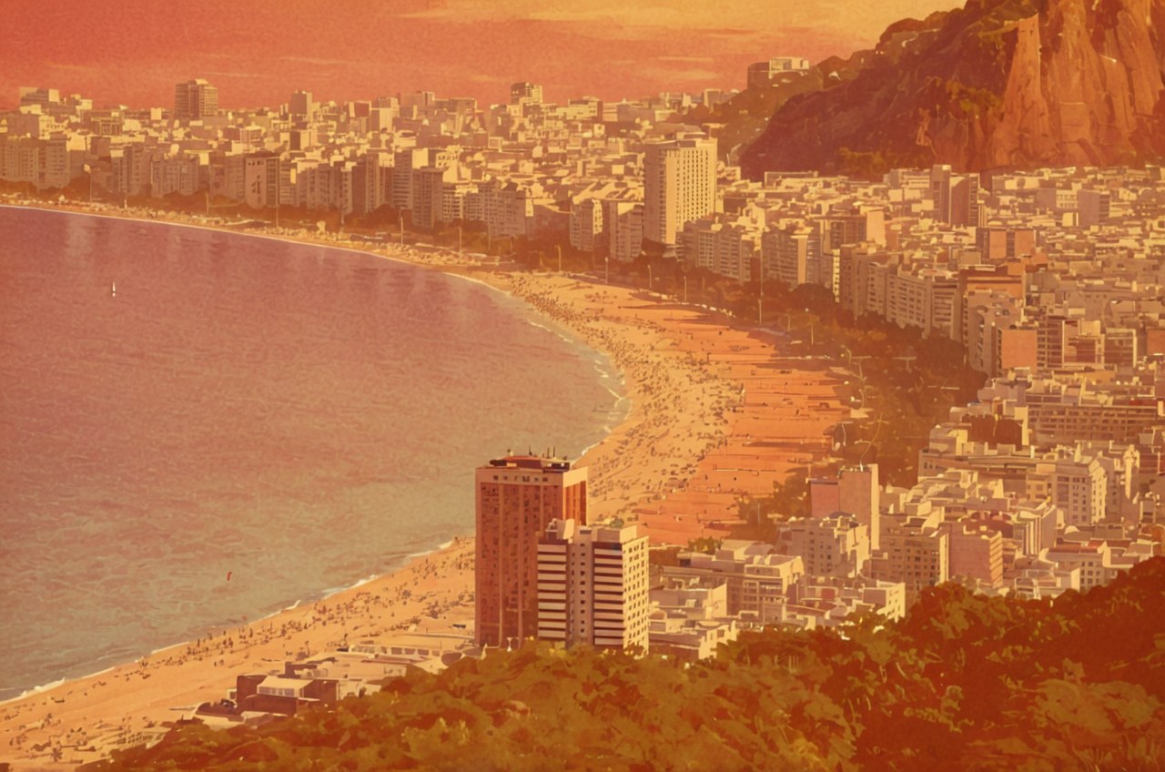 Copacabana Beach at sunset — AI-painted illustration