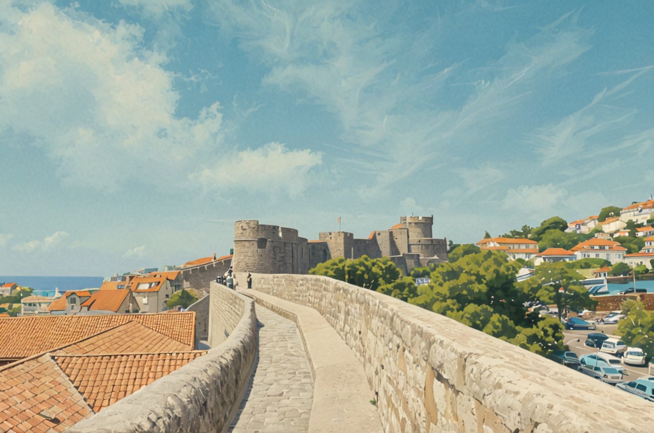 Dubrovnik at dawn — AI-painted illustration