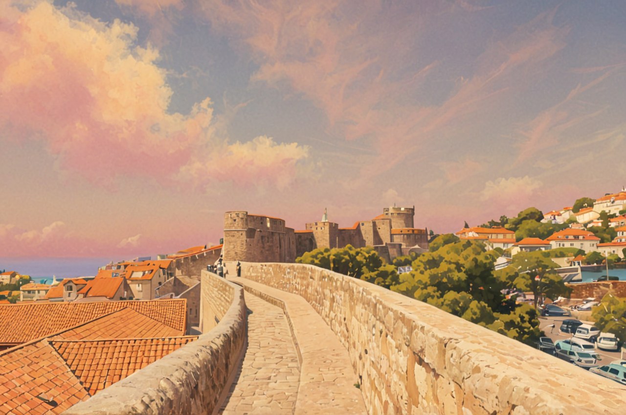 Dubrovnik at dusk — AI-painted illustration