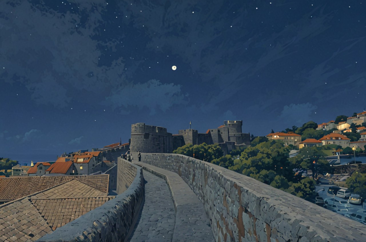 Dubrovnik at night — AI-painted illustration