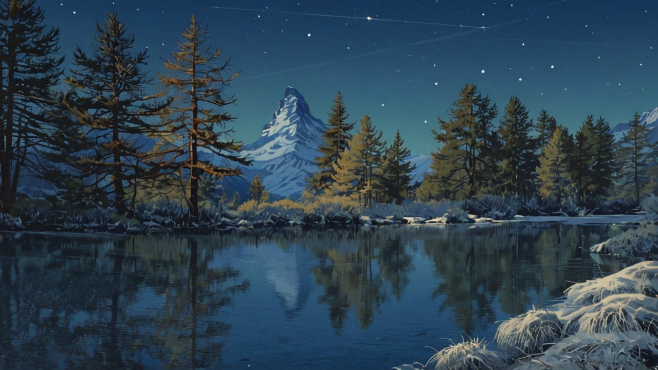 The Matterhorn at night — AI-painted illustration