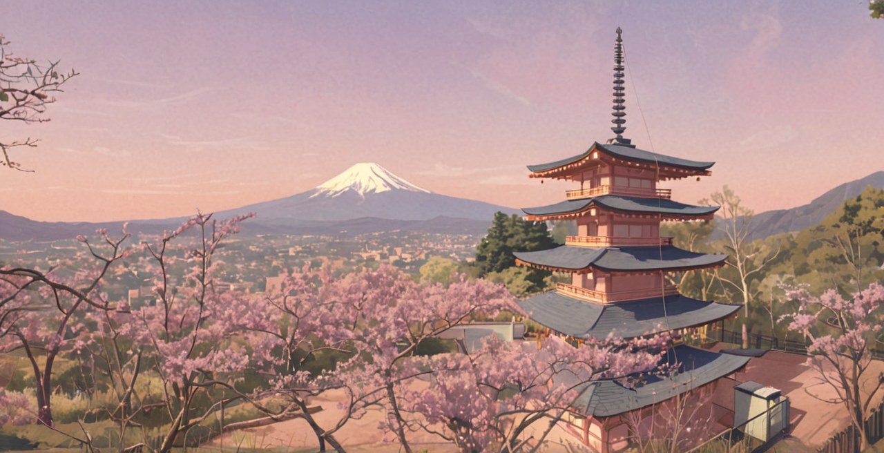Mount Fuji e Pagode Chureito — ilustração
