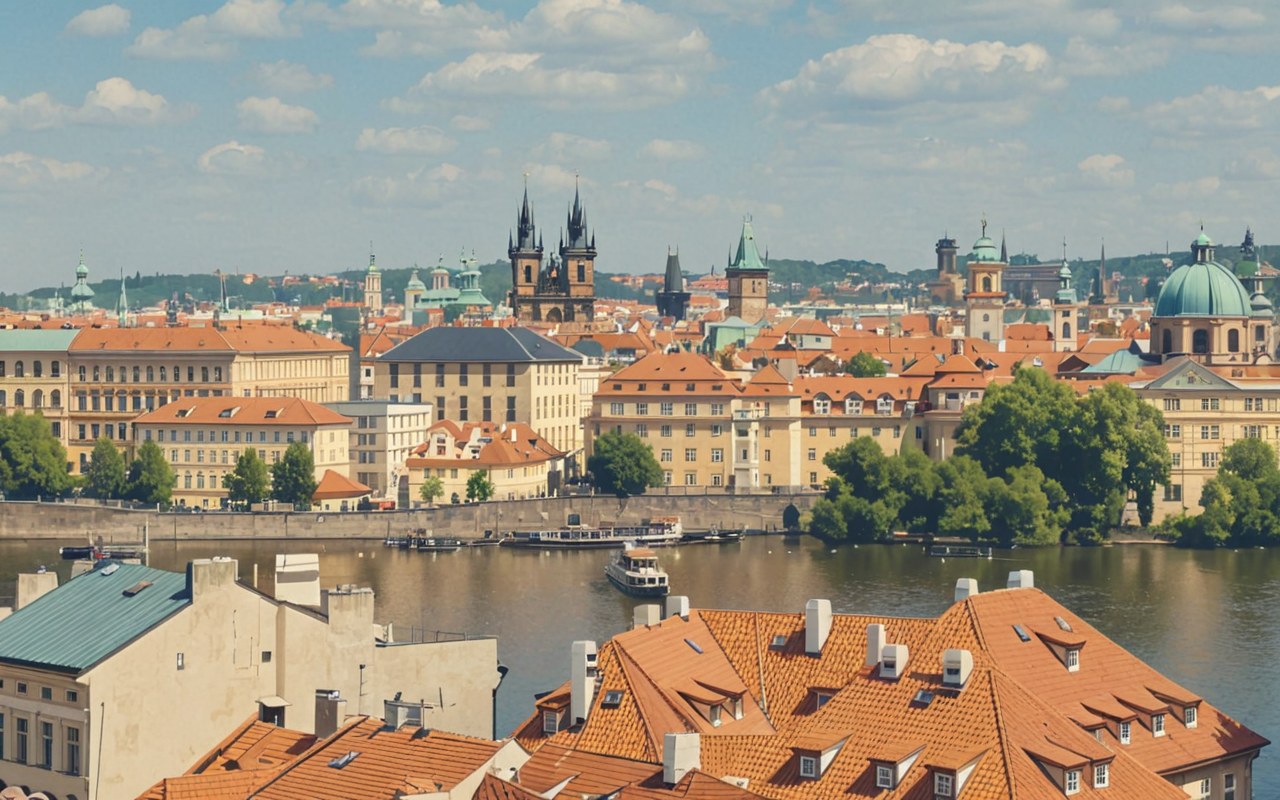 Prague at dawn — AI-painted illustration