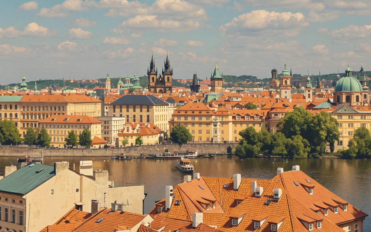 Prague at dusk — AI-painted illustration