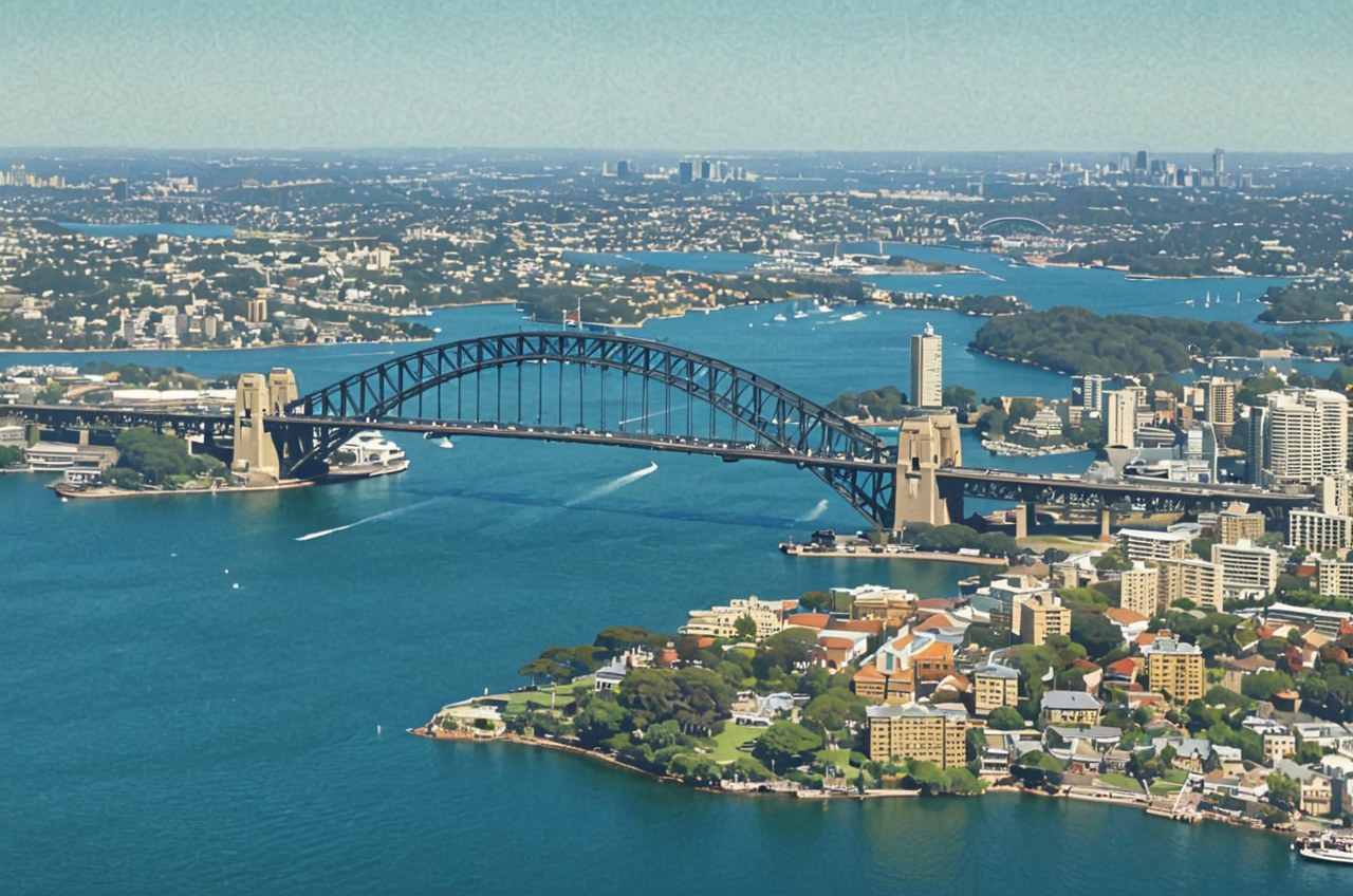 Sydney Harbour on a sunny day — AI-painted illustration