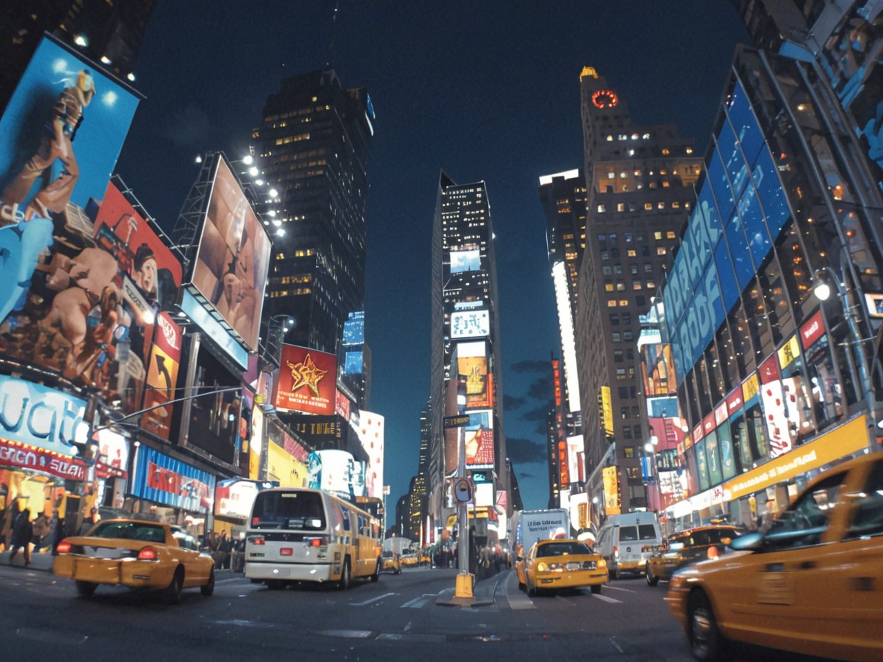 Times Square on a bright day — AI-painted illustration