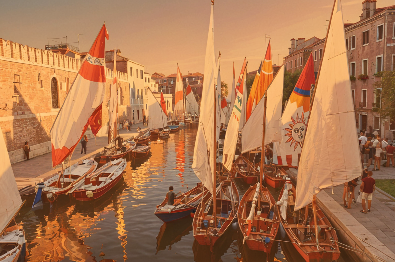 Veneza — canal ao entardecer, ilustração